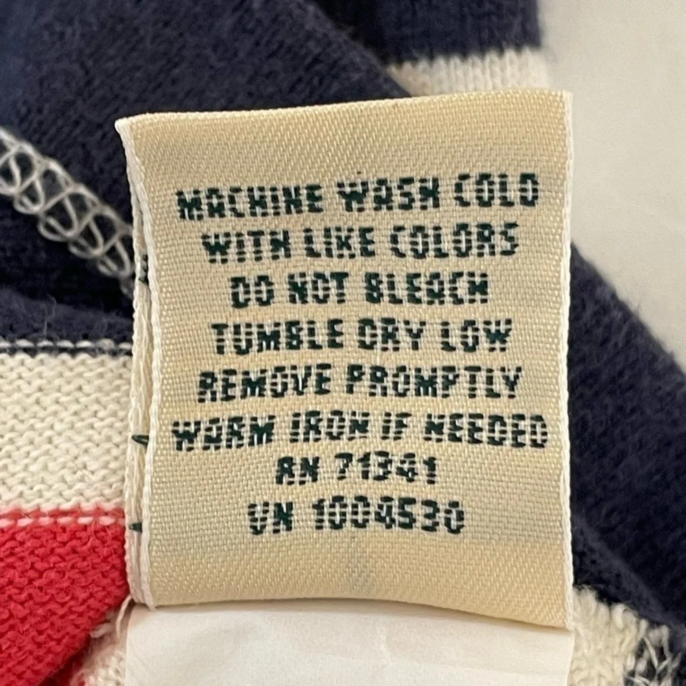 LL Bean Medium Boat Neck 3/4 Sleeve Dress Striped 100% Cotton Cream/Blue/Red - Picture 9 of 11